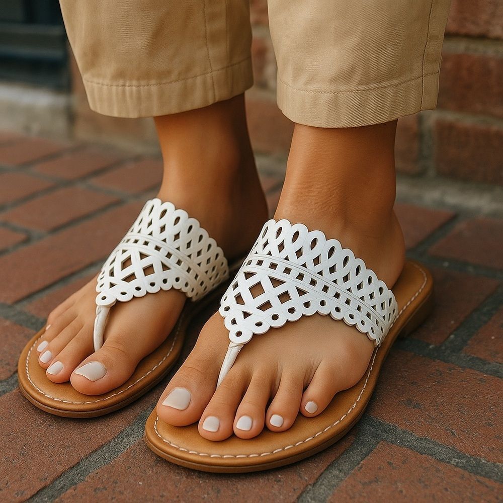 Born Concept White and Tan Casual Cut out Sandals with Flat Soles
